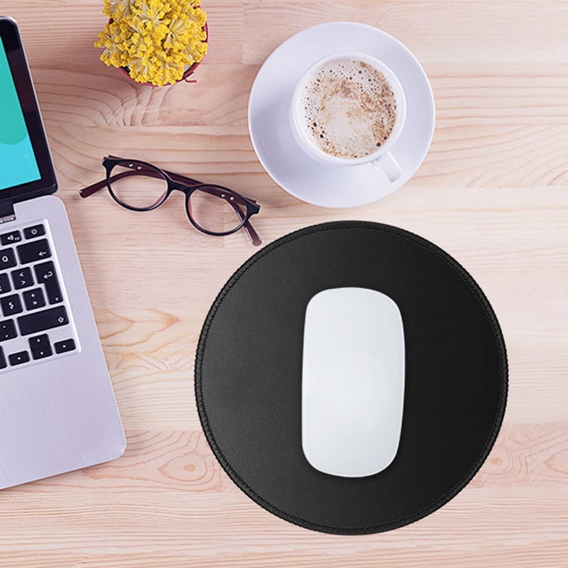 JIKIOU 4 Pack Computer Mouse Pad with Non-Slip Rubber Base, Premium-Textured Mousepads Bulk with Stitched Edges, Mouse Pads Pack for Computers, Laptop, PC, Office & Home, 7.9x7.9 inches, 3mm, Black - Image 2
